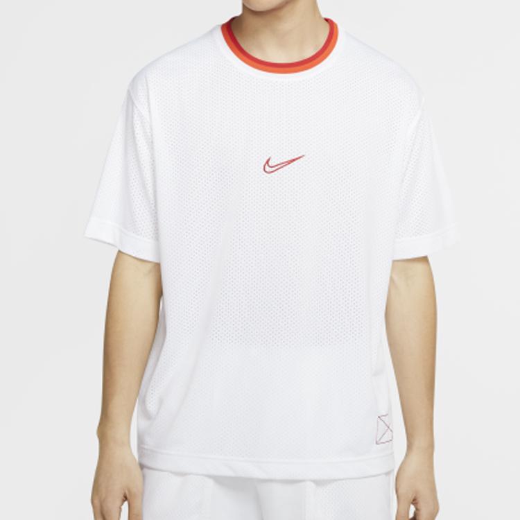 Nike T Shirts Men's White Crew Neck Moderate Straight Fit BV9390-100