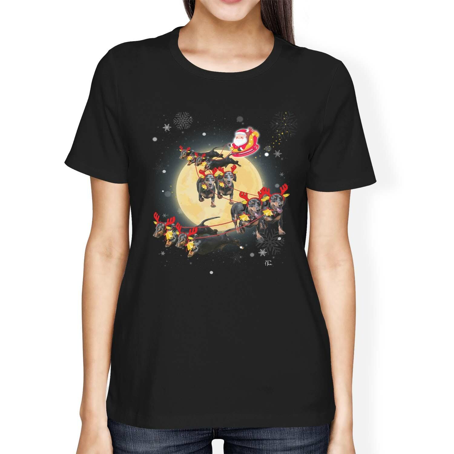1Tee Womens Loose Fit Santas Sleigh Pulled by Dogs T-Shirt XXXL