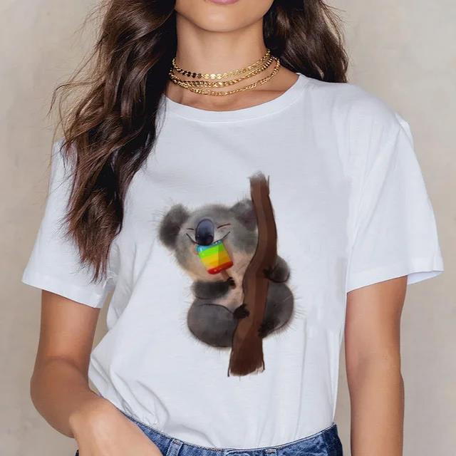 Damen Cartoon Kawaii Tier Koala Druck Damen T-Shirt Harajuku Ropa Mujer Grafik Große Größen T-Shirt Lässig Streetwear T-Shirts