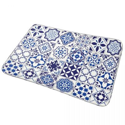 Lissabon Floral Mosaik Teppichmatten 60x40 Extra Weich Mediterraner Fußabtreter Badezimmerteppich Rutschfest für Badezimmerboden Wanne und Dusche