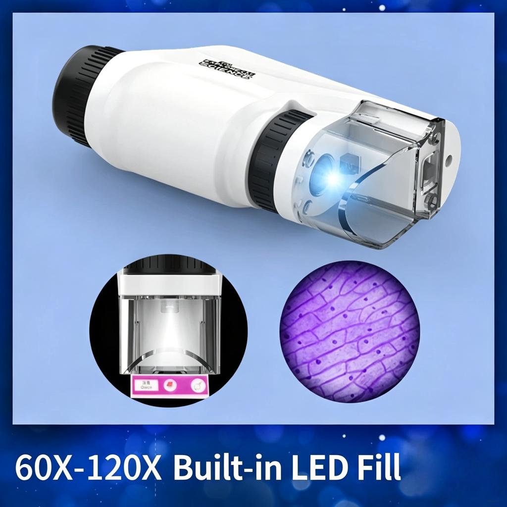 Portable Mini Microscope 60X-120X with LED Light Handheld Science Experiment Educational STEM Toy for Students