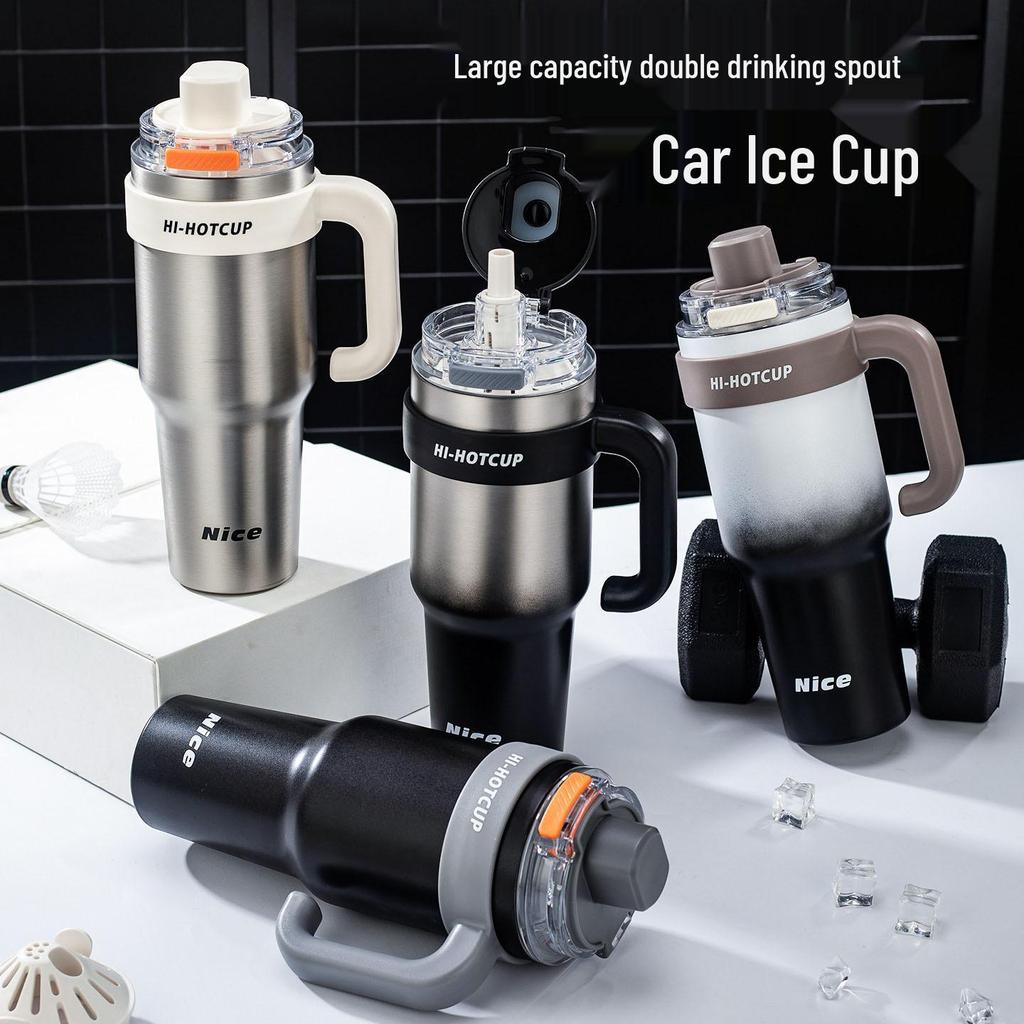 316 Stainless Steel Large Capacity Thermos Cup with Ceramic Inner Liner - Insulated Straw for Outdoor Use