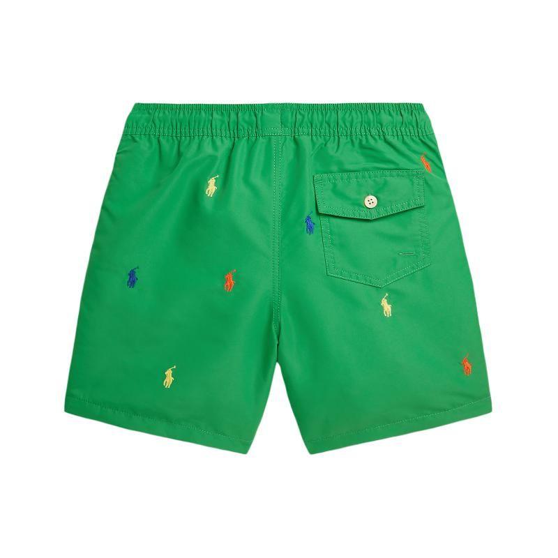 Polo Ralph Lauren SS24 Pony Embroidered Mid-Rise Drawstring Straight-Leg Beach Shorts Kids Shorts Academy-Green CWPOSWMYCX20072-300