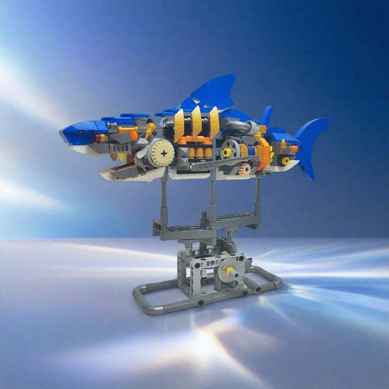 Deep Sea Shark Model Building 3D Block - Mechanical Rotation, Simulate Underwater Swimming, Ideal Gifts for Marine Animal Lovers