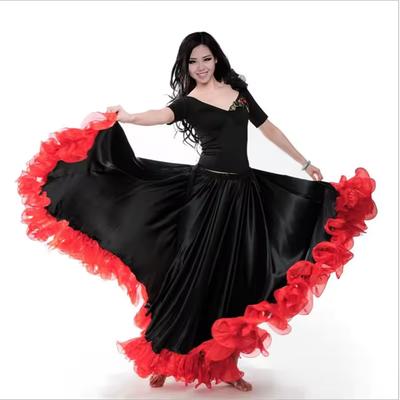 Španělský taneční vystupovací kostým Ženy Vestido Flamenco 180-720 stupňů Červená barva Flamencová taneční sukně
