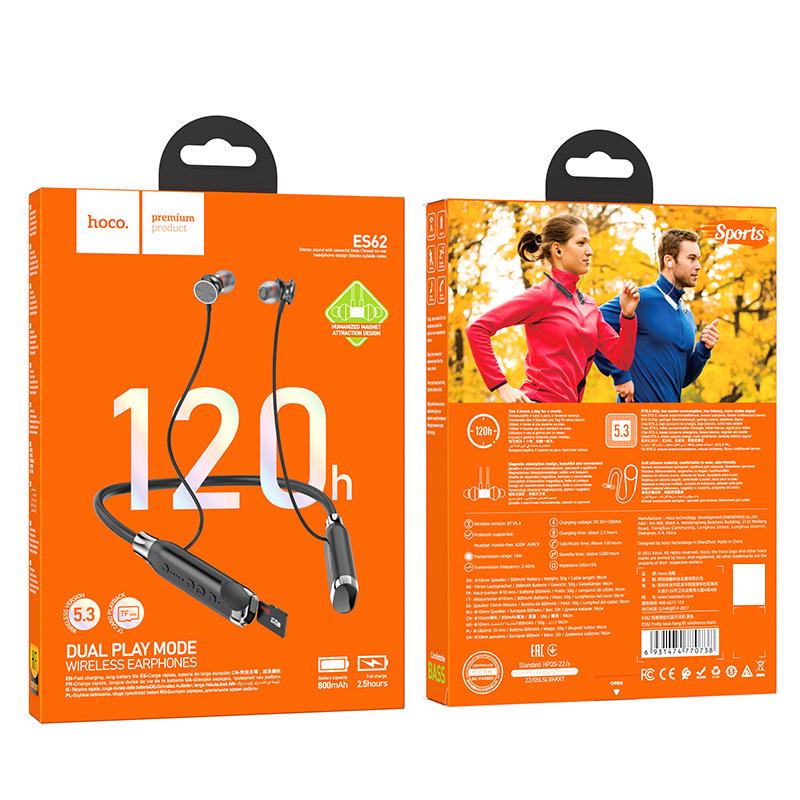 ES62 Neck-Hanging Wireless Sports Bluetooth Headset with Long Battery Life - Ideal for Music, Calls, and E-sports.