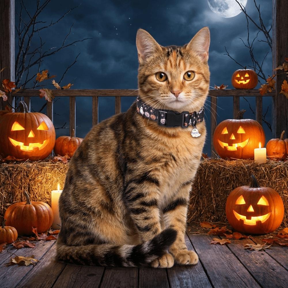 Adjustable Buckle Ghost Pumpkin Pet Collar Decorative Pet Neck Ring Halloween Party