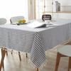 Japanese Striped Cotton-Polyester Rectangular Tablecloth with Tassel Trim