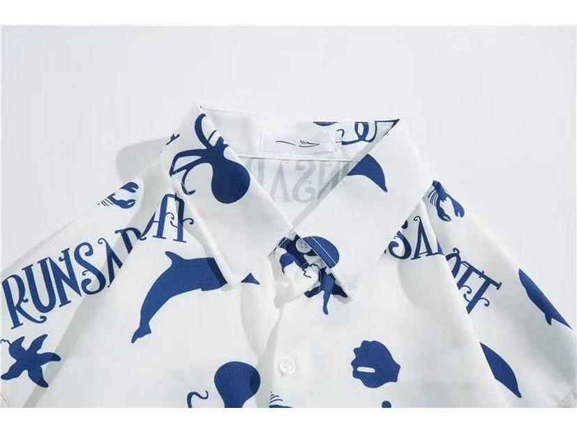 Handsome Pirate King Luffy Graffiti Short Sleeve Men's Trendy Loose Summer Shirt