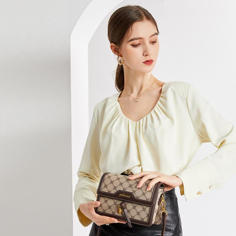 VEZFAA Sac à Bandoulière Mode Femme Style Coréen Sac pour Femme Sac Carré Imprimé Tendance Classique Coréenne Sac Messager Cuir Véritable