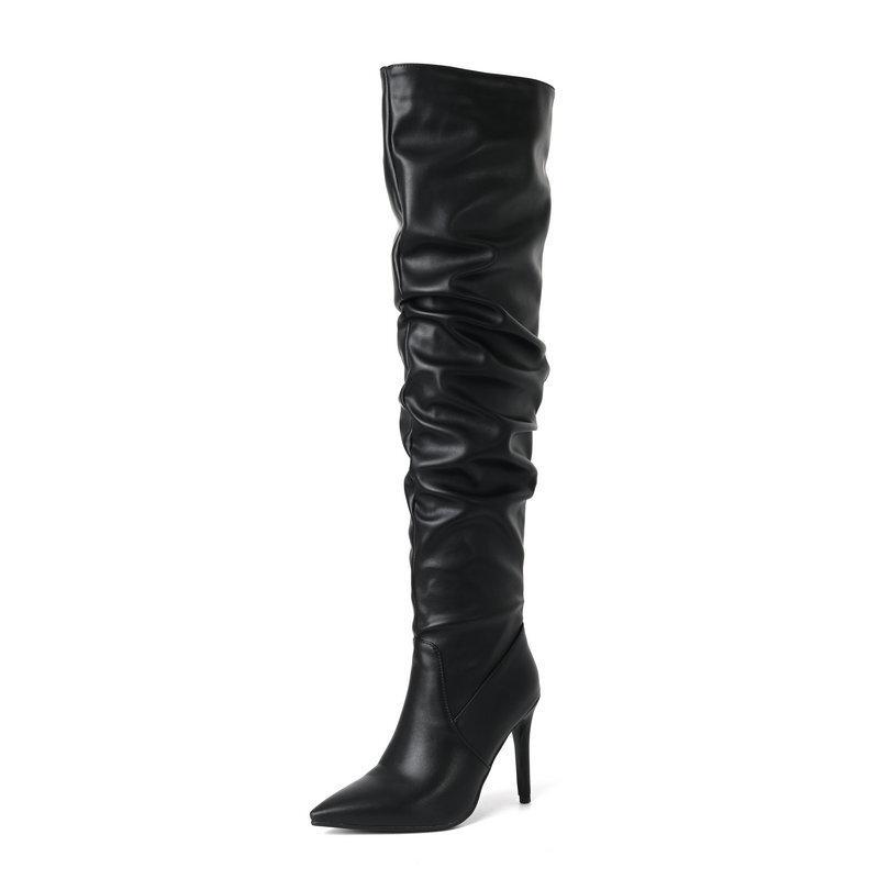 Pointed Pleated Tall Boots  Autumn and Winter Thin Heel Super High Heel Pile Boots Over Knee Boots Knight Boots