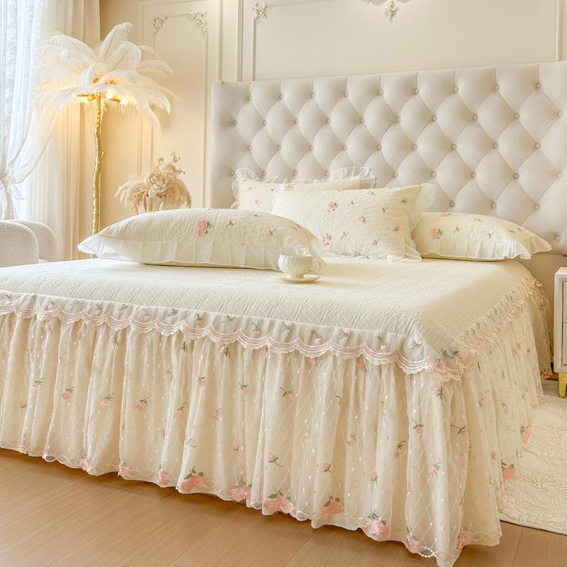 2026 New Pure Color Clip Cotton Bed Dress Single Piece Scarf Single Bed Cover Four Seasons Universal Bed Cover Skirt Side Bed Apron
