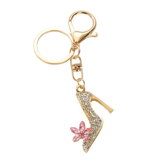 

High Heels Keychain Sparkling Rhinestone Flower Shoes Car Key Ring Holder Backpack Purse Handbag Charm Christmas Birthday Gifts for Her розовый