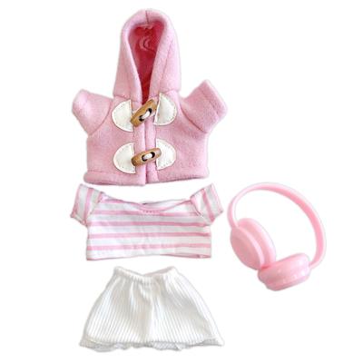 Pink Duffle Striped and Headphone Set for 10cm Plush Costume Coat, Shirt, Pants, Toy, Kigurumi, Accessories, Otaku, Doll, Mascot, K-Pop Doll, [Used]