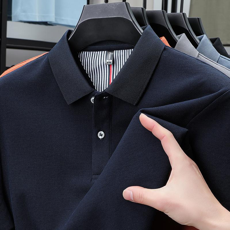 100% Pure Cotton Short Sleeved Men's Polo Shirt Summer Boutique Fashion High-quality Top Solid Color Collar Back Striped T-shirt