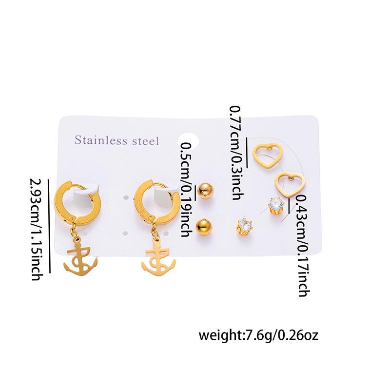 Versatile 18K Titanium Steel Earrings Set with Cross, Heart, and Butterfly Pendants