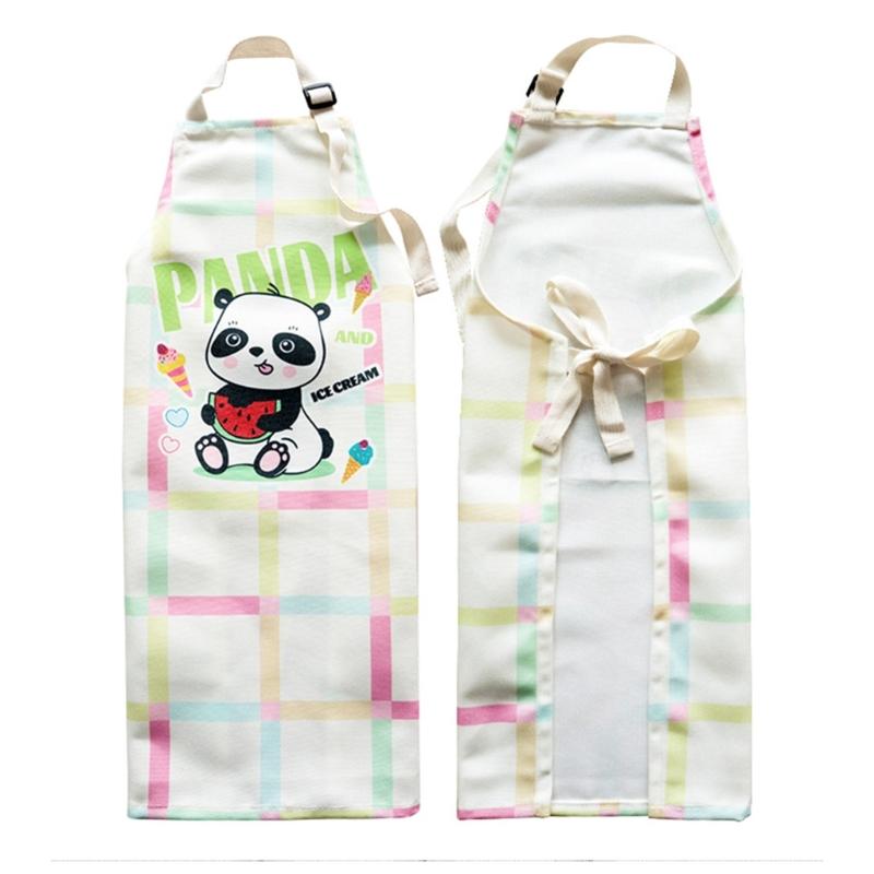 Unisex Child Apron for Cooking and Art Checkered Panda Pattern, Water Resistant, Easy Cleaning For 3 to 8 Years Old