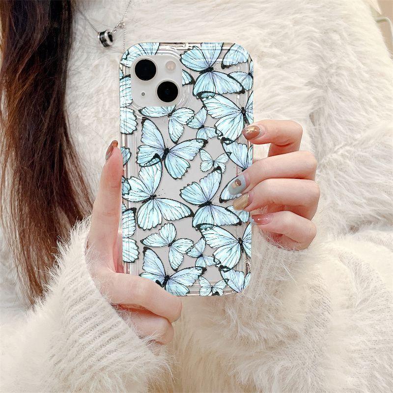 Retro Blue Butterfly for iPhone17promax Mobile Phone Case Apple 14 Large Hole 16/13 New 15