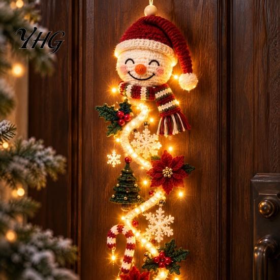 Warm Glowing Christmas Wall Decorations Door Hanger, Quilted Fabric Santa Snowman Tree Gingerbread Hanging Soft Led Entryway Accents Light with