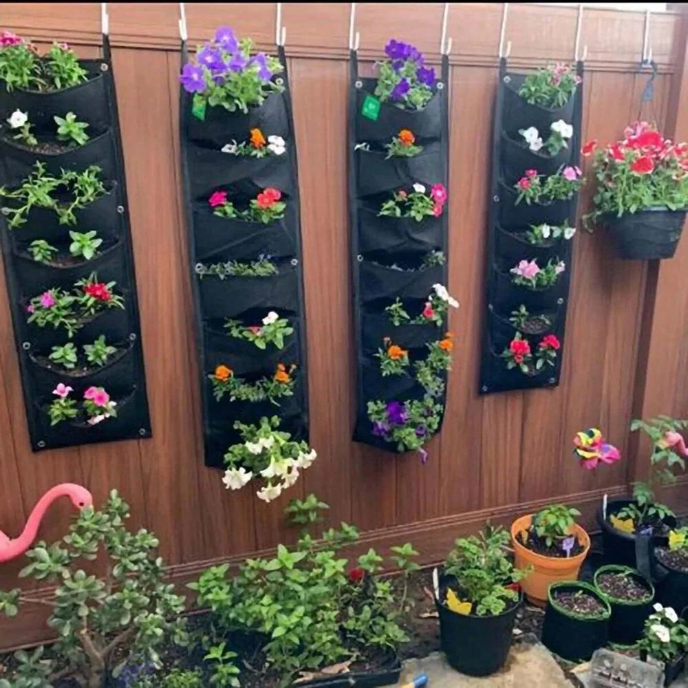 7 Fickor Vertikal Odling Planteringspåse Filt Tyg Väggmontering Utomhus Trädgård Planteringskruka Blomma Grönsaksodlingsbehållare