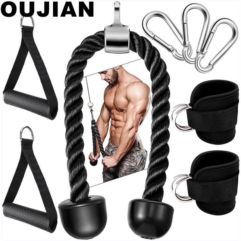 Triceps and Biceps Pulldown Rope with Ankle Strap and Face Pull Gym Accessory