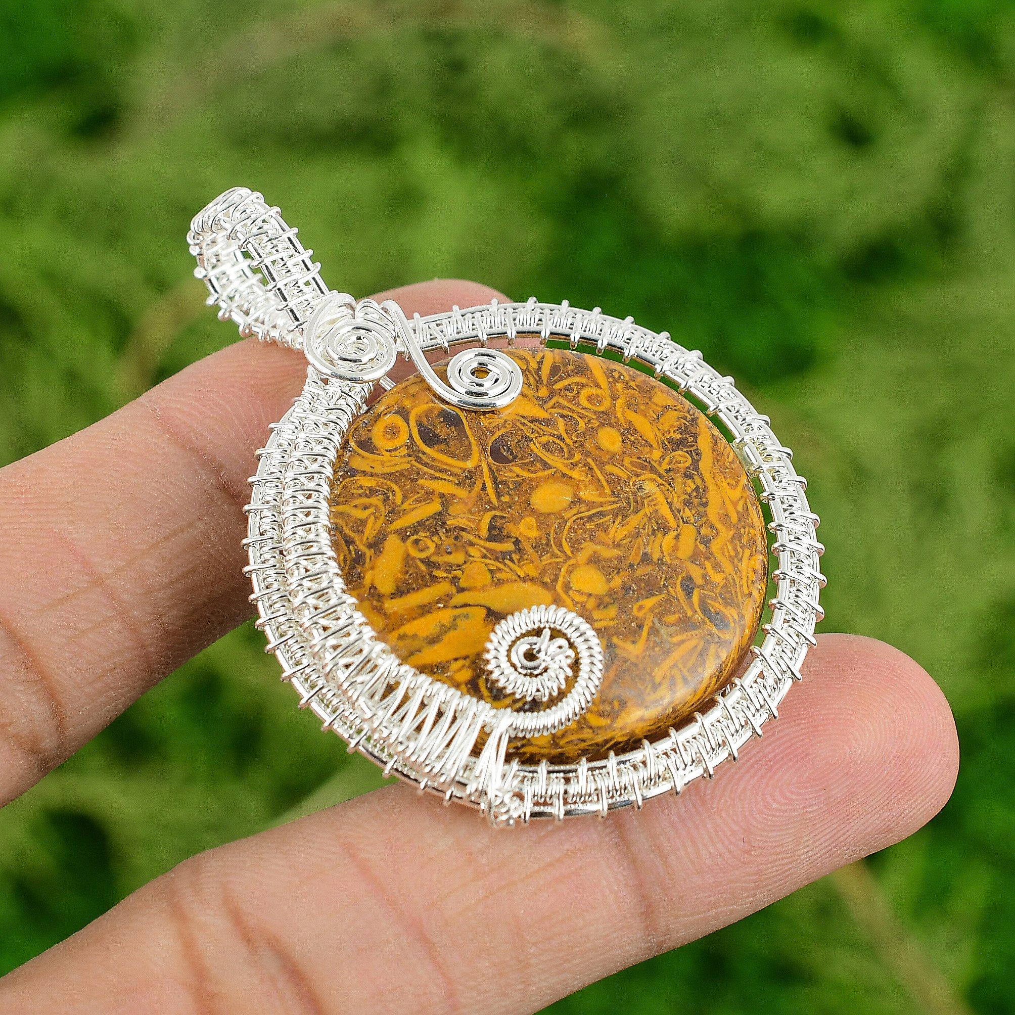 

Mariam Jasper Stone Engagement Wire Wrapped Wedding Pendant Jewelry 925 Silver