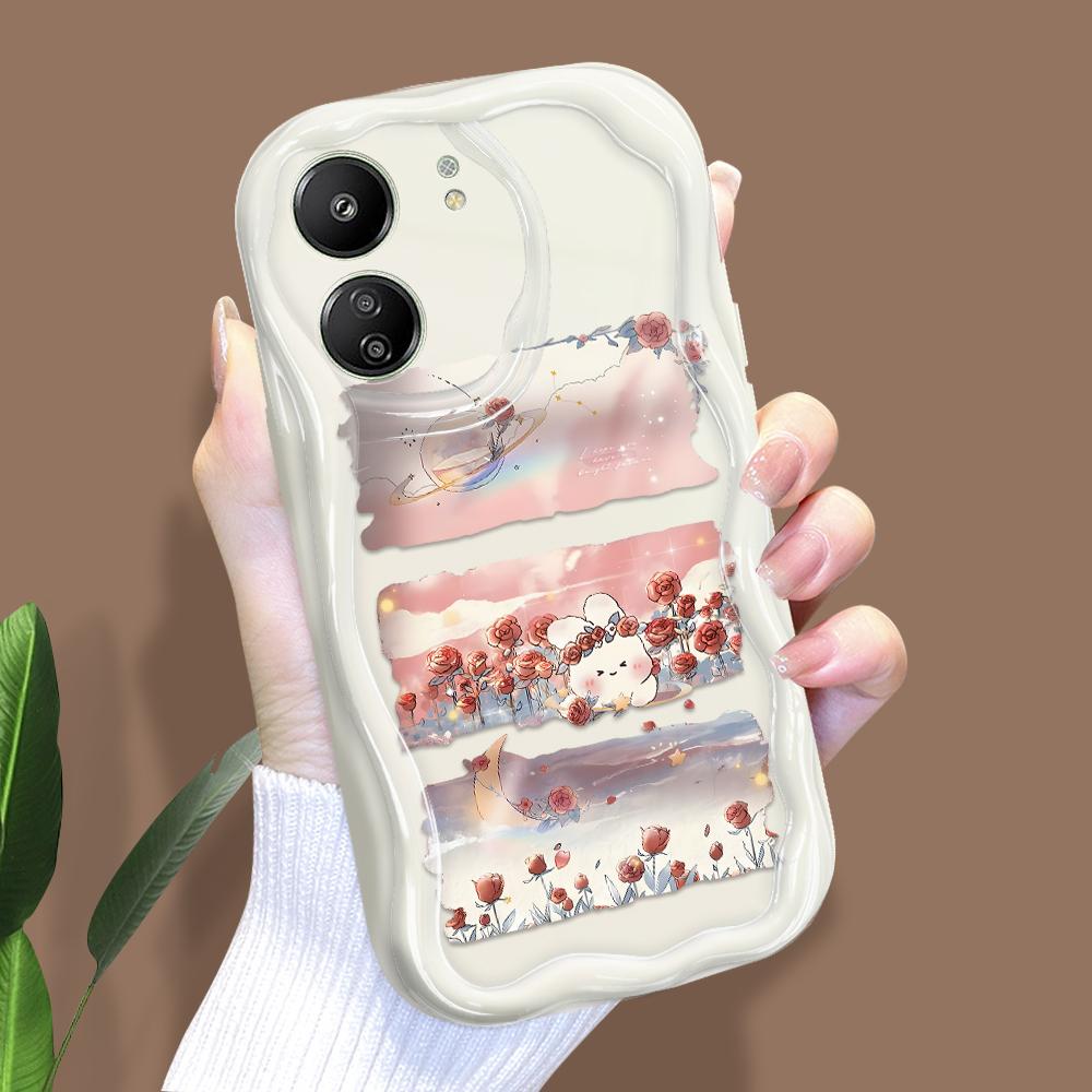 Cute Cartoon Pattern Cream Texture Casing Wavy Edge Soft Silicone Cover Phone Case for Xiaomi Redmi