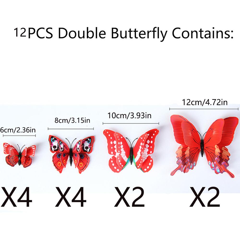 12pcs 3D Double Layer Butterfly Wall Stickers Decor Butterflies for Wedding Decoration Magnet Fridge Decals Decoration Sticker