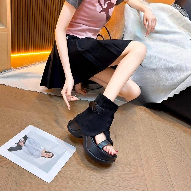 Fashion Summer High Heel Anti-slip Cooling Boots Women's New All-match Round Toe Small Platform Thick Tube Roman Sandals