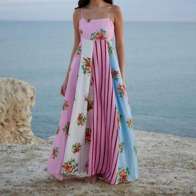 Women's Summer Casual Boho Long Sundress Spaghetti Strap Square Neck Sleeveless Flowy Maxi Dresses A Line Beach Dress for Women