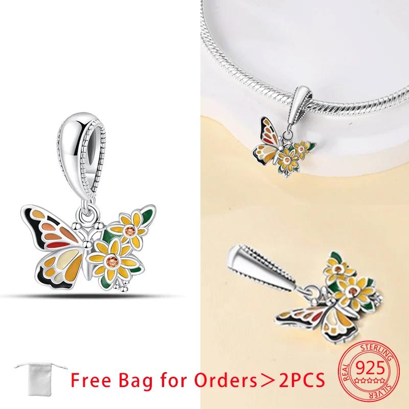 

Original Copper Charms Romantic Bouquet Butterfly Flower Bicycles Beads Pendant Fit Bracelet Jewelry Women Gift Accessories