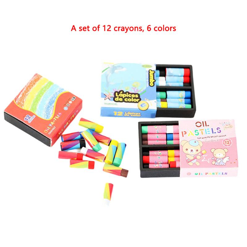 1Set 1:12 Dollhouse Miniature Crayon Color Pencil Box Model Kid Pretend Play Toy
