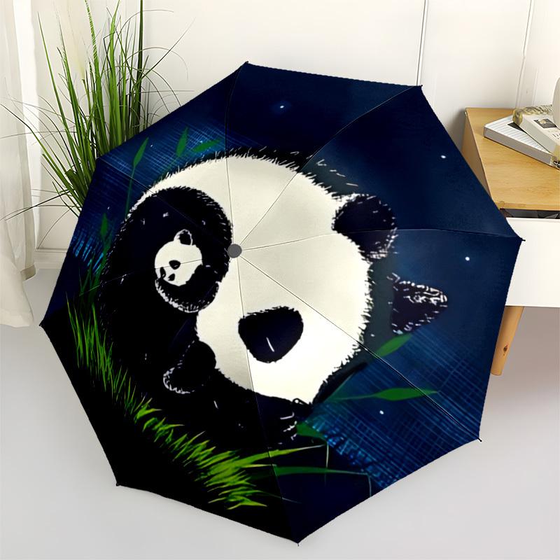 1pc Panda Night Auto Open/close, All-Season Portable Folding Umbrella for Women & Men, Travel, Everyday, Formal Events -06156