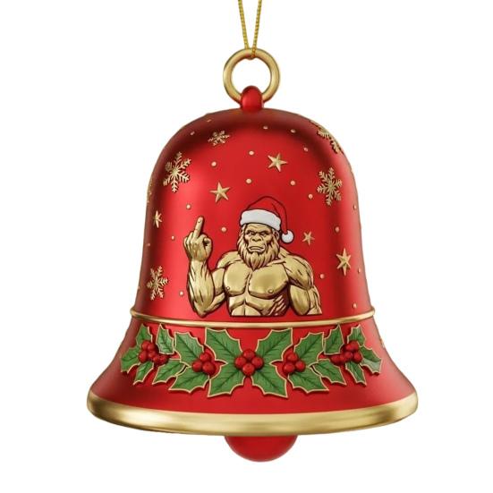 Big Foot Christmas Bell Ornament Metal Bell Christmas Tree Hanging Pendant Holiday Stocking Stuffers Gifts for Big Foot Lovers