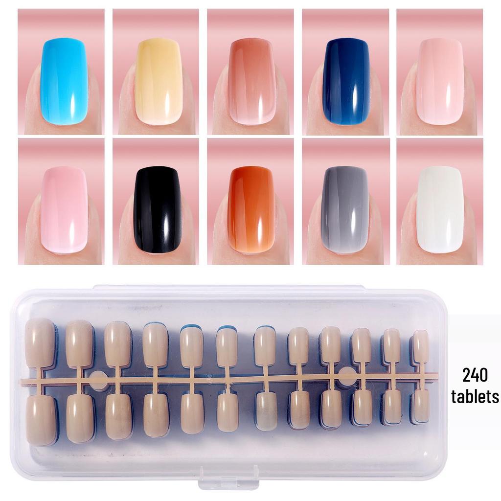 Colored Glitter Nail Art Tips - 240-Piece Set with Various Styles and Multiple Colors, Boxed Fake Fingernail Stickers