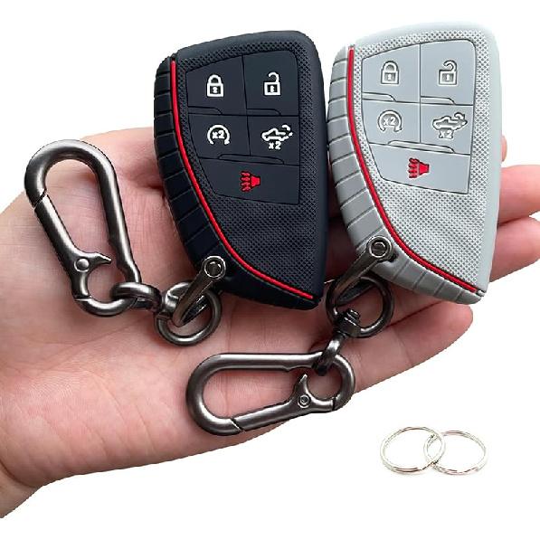 TANDRIVE Key Fob Cover For -2025 2026 Chevy Silverado 1500 GMC Sierra 1500, 2024-2026 Silverado Sierra 2500HD 3500HD, Silicone, 2-Pack, Black