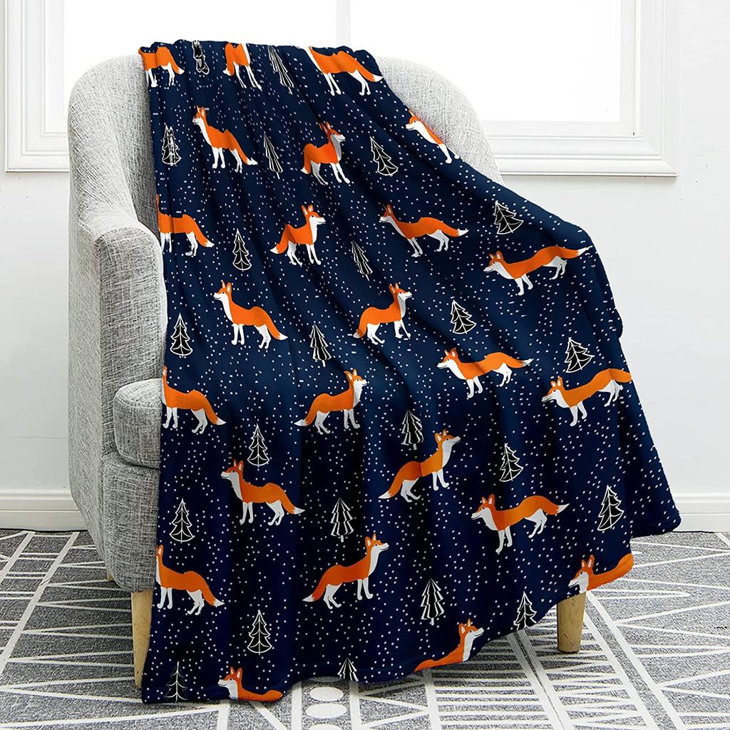 Cute Cartoon Fox Digitalprinted Polyester Bedroom Velvet Flannel Cover Blanket Fleece Soft Sofa Cover Blankets for Beds