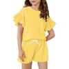 Girls' Summer Outfit Ruffle Sleeve Top And Shorts Clothing Set Lightweight Casual Two Piece