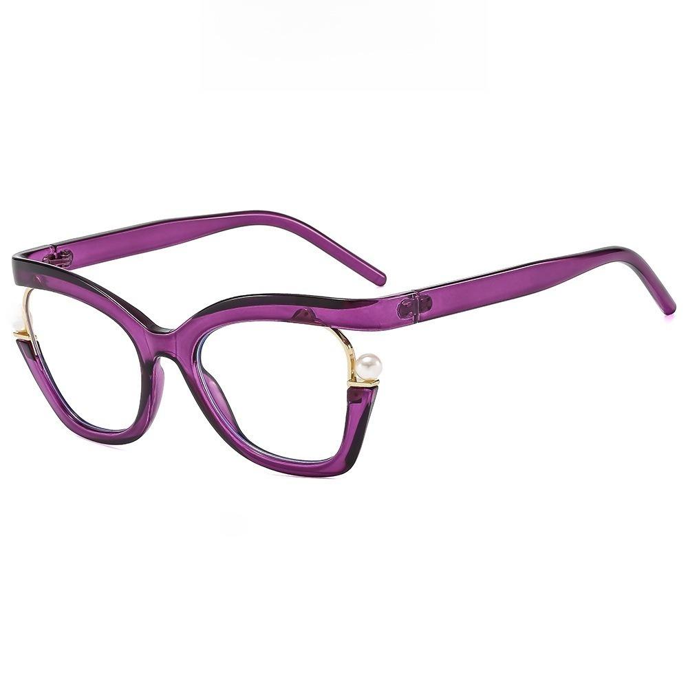 Pearl Decorative Cat Eye Reading Glasses Rainbow Gradient Candy Color Luxury Eyewear Frame High Quality Purple Vintage