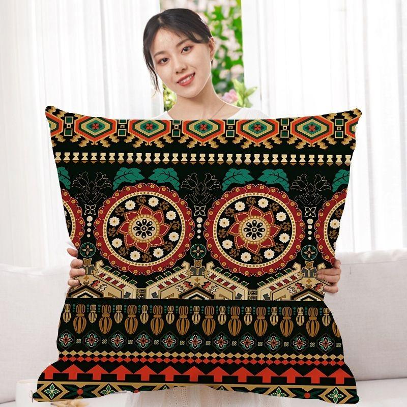 Double-Sided Bohemian Print Ethnic Style Pillow Cover Sofa Living Room Cushion Cover Geometric Pillow Square Pillowcase