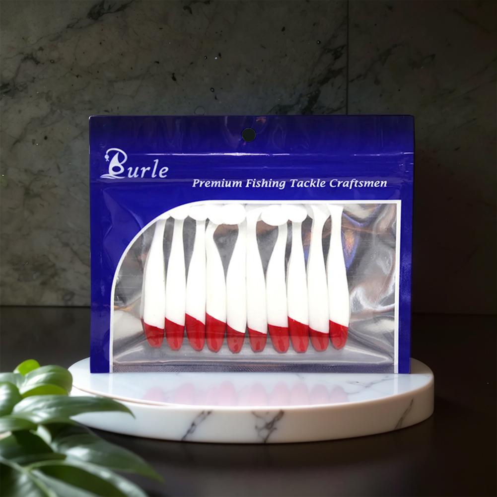 10Pcs Simulation Paddle Tail Bait 5.5/6.3/7cm Artificial Worm Swimbait PVC Red Head White Body T Tail Bait Fishing Accessories