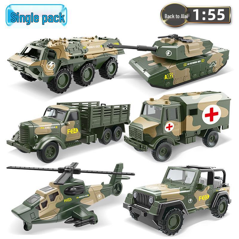 Pull-back Alloy Military Toy Set: Tank, Jeep, Armored Car, Medical Vehicle, and Airplane for Boys