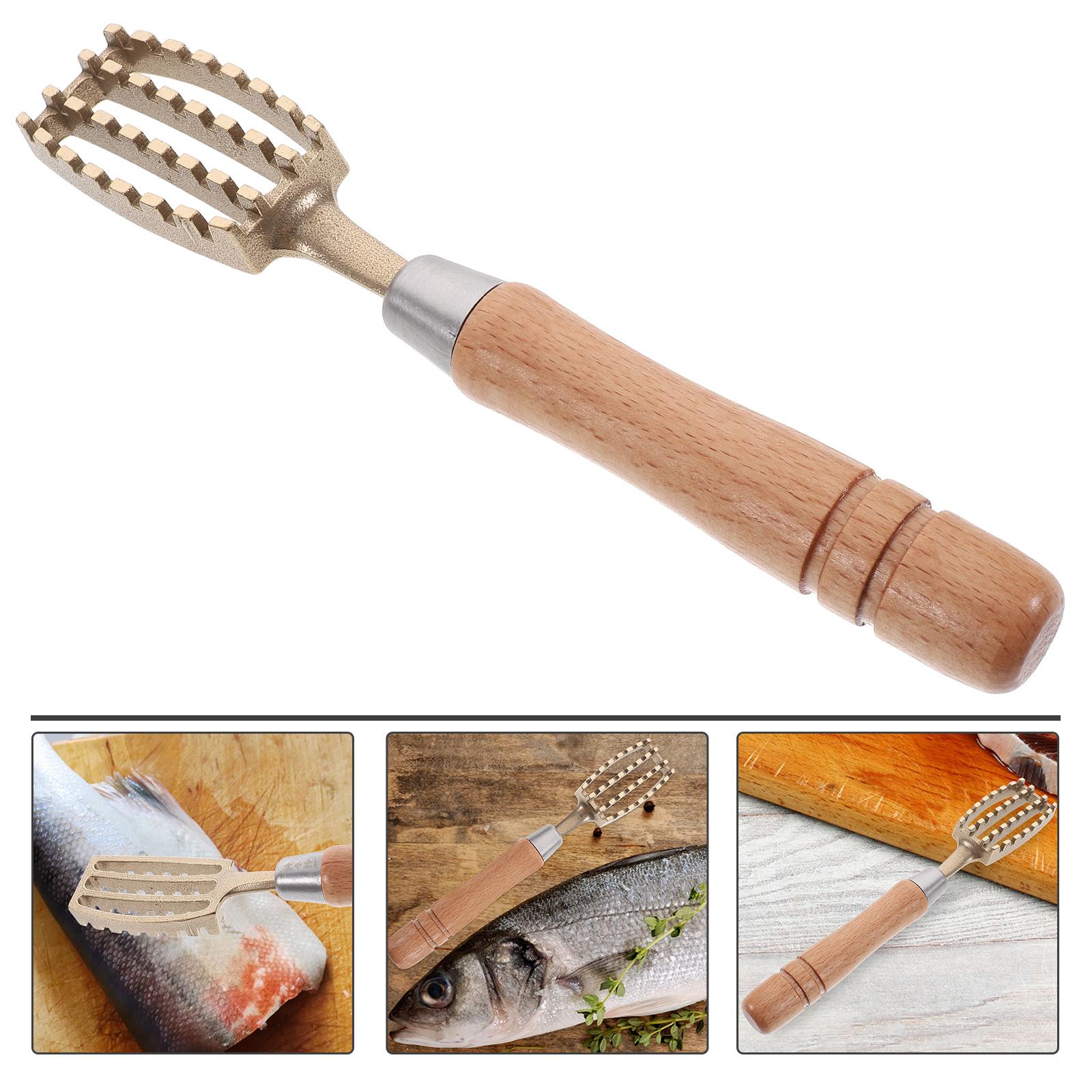 Remover Wood Handle Stainless Steel Blade Kitchen Seafood Tool Serrated Edge Efficient Scraping Gadget Non Slip