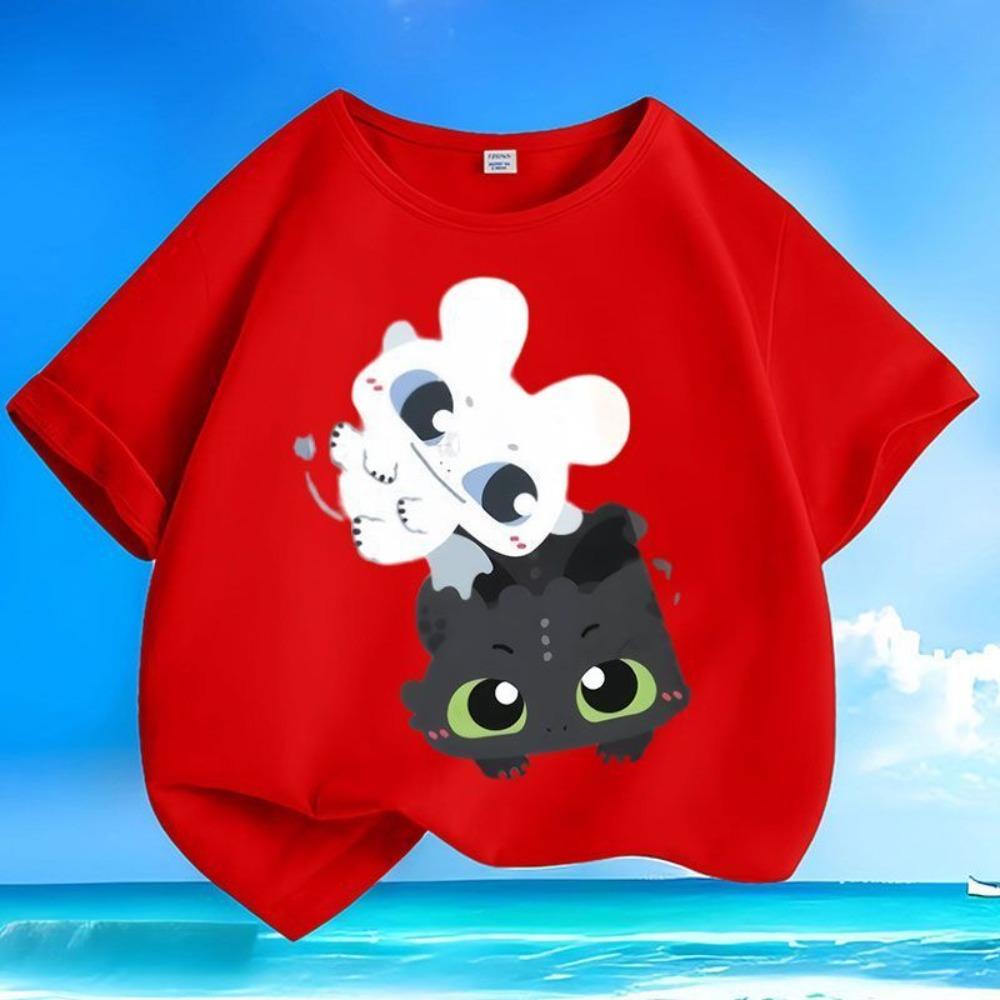 

Летняя Новая Детская Футболка с Принтом «Как приручить дракона» Стильная С Круглым Вырезом Свободного Кроя Дышащая 100