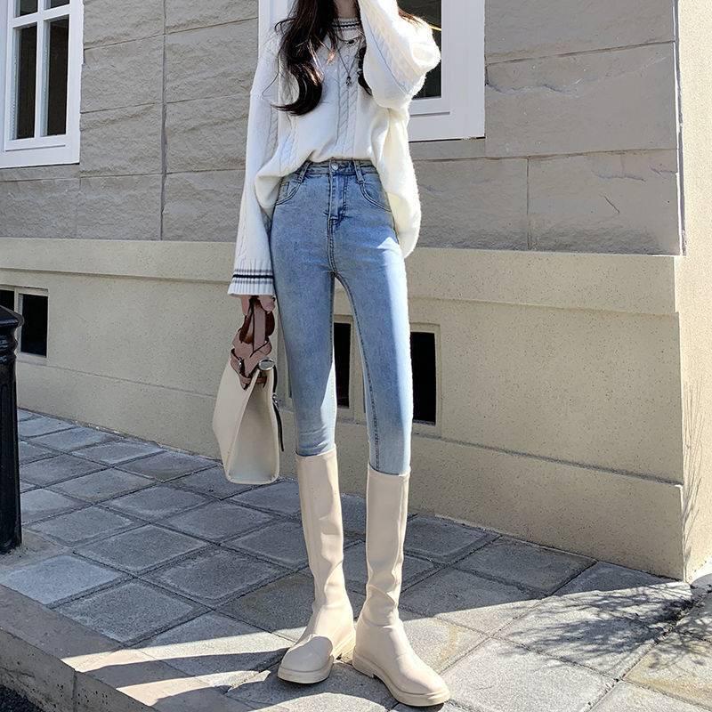 Women's Plus-Size Stretch Denim Jeans, Spring/Autumn 2025, Slimming Pencil Fit, Versatile Skinny Style for Petite Figures