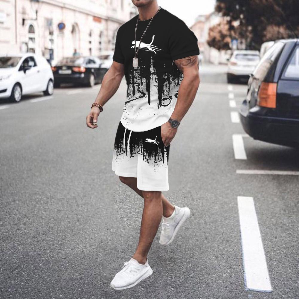 T-shirt à manches longues et pantalon pour homme imprimés en 3D Ensemble de mode Vêtement de sport Ensemble deux pièces Motif flamme