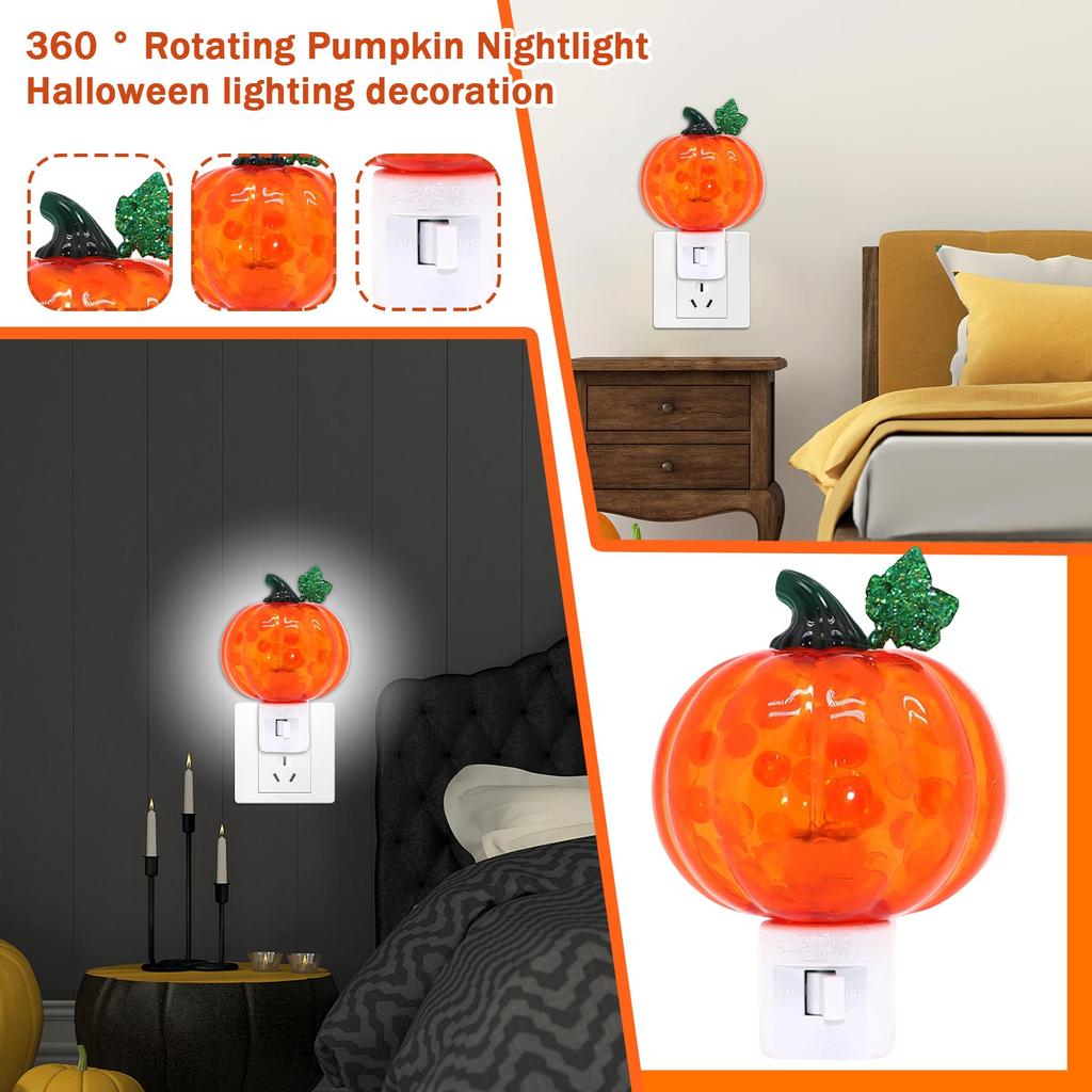 Rotating Pumpkin Night Light Plug-in Decorative Lamp for Halloween Party Decor