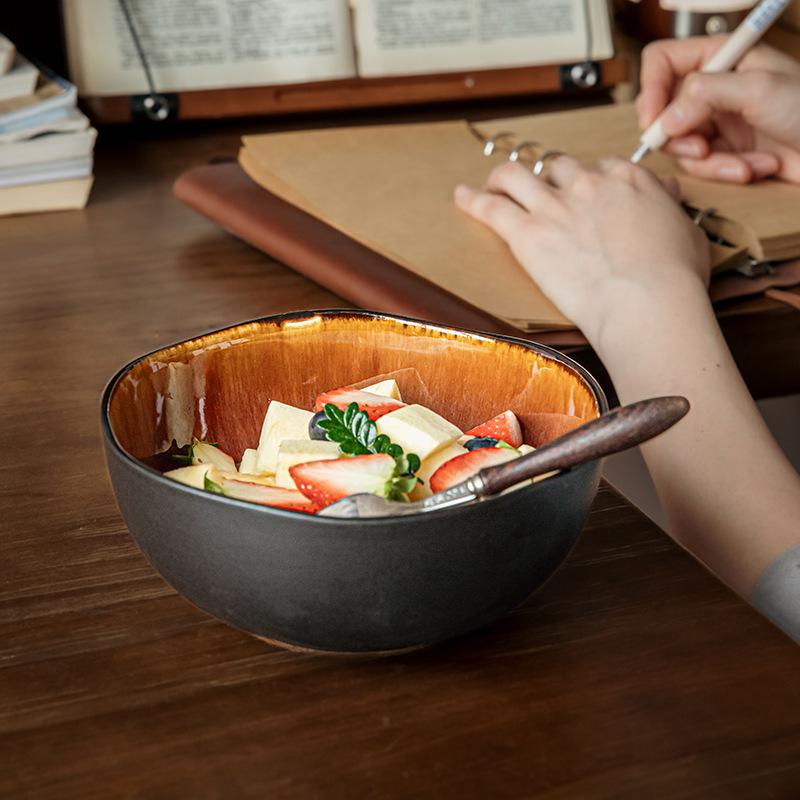 Yunmeng Kiln Becomes 6.5-Inch Special-Shaped Noodle Bowl Ceramic Fruit Bowl High-End Restaurant Specialty Tableware Export