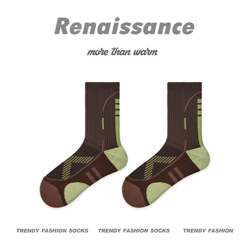 

Ladies Spring and Autumn Professional Towel Base Running Jump Rope Sweat Absorbing Breathable Sports Socks 1 pair коричневый/зелёный