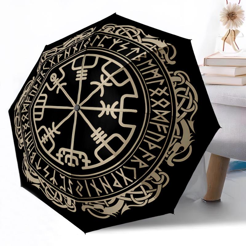 Viking Compass Symbol Automatic Umbrella Compact 8-Rib Weight Foldable Design All-Season Umbrella for Travel Fashionable Accessory Spiritual Gift